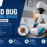 Professional technician treating a bed for bed bugs with Vito Pest Control London service branding.